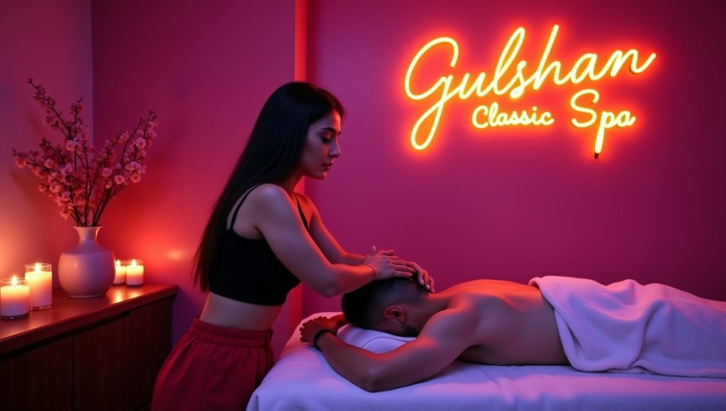 Home flux dev image is a serene and inviting spa scene with a purpl 1